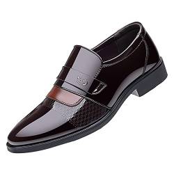 Mumuj Men Rote Rahmengenähte Schuhe Herren Braune Mode und Herren Lederschuhe Low Heeled Pointed Toe Slip On Business Simple Solid Color Männer Grau Festliche Schuhe Männer Anzug (Brown, 41) von Mumuj