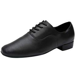 Mumuj Mens Sommer Grau Rahmengenähte Schuhe Herren Dance Stylish Round Black Leather Morden Jazz Latin Mens Toe Ballroom Shoe Lederschuhe für Herren Men Business Schnürschuhe Männer Grau (Black, 42) von Mumuj