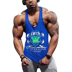 Herren Bodybuilding Tank Tops Hemden Baumwolle Fitness Stringer Sport Shirts Achselshirts blau L von Muscle Alive