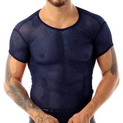 Herren Durchschauen Kurzarm Gittergewebe T-Shirts Fischnetz ausgestattet Sporthemden für Muscle-Tops Navy blau XXL von Muscle Alive