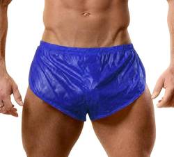 Muscle Alive Herren Extrem PU Kurze Hose mit Groß Teilt Seiten Unterwäsche Boxershorts Slip Unterhosen Blau XXL von Muscle Alive