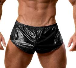 Muscle Alive Herren Extrem PU Kurze Hose mit Groß Teilt Seiten Unterwäsche Boxershorts Slip Unterhosen Schwarz XL von Muscle Alive