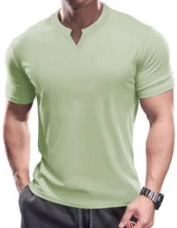 Muscle Cmdr Herren Slim Fit V-Ausschnitt Freizeithemden Lang- und Kurzarm Muscle Henley T-Shirt Stilvolles Business-Oberteil grün M von Muscle Cmdr