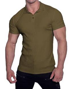 Muscle Cmdr Poloshirt Herren Kurzarm T Shirts Herren Stretch Workout Muskel Casual Golf T-Shirt（Grün 2XL） von Muscle Cmdr