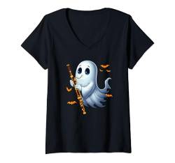 Damen Boo Ghost Playing Bassoon Halloween Musical Instrument T-Shirt mit V-Ausschnitt von Musical, Musician Halloween Costume