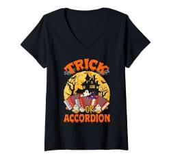 Damen Trick Or Accordion Halloween Moon Costume Funny Instruments T-Shirt mit V-Ausschnitt von Musical, Musician Halloween Costume