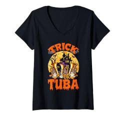 Damen Trick Or Tuba Halloween Moon Costume Funny Instruments T-Shirt mit V-Ausschnitt von Musical, Musician Halloween Costume