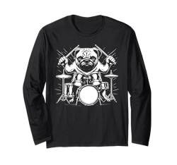 Drumming Pug Drummer Drums Music Rock Band Langarmshirt von Musician Animals Co.