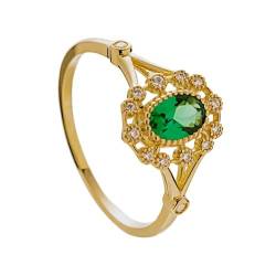 Musihy Verlobungsring Damen, Vintage-Blume mit grünem ovalem Zirkonia-Ehering für Damen in 14 Karat Gelbgold, 14K Gelbgold, Größe 50 (15.9) von Musihy