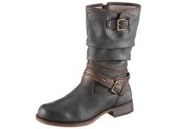 Winterstiefel MUSTANG SHOES Gr. 40, Normalschaft, grau (graphit-used) Damen Schuhe mit Zierschnallen am slouchy Schaft von Mustang Shoes