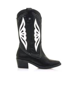 Mustang für Damen. 50669 Teo Lederstiefel schwarz -Höhe Absatz 5cm (36), 5 bis 8 cm, Keine, Lässig von Mustang