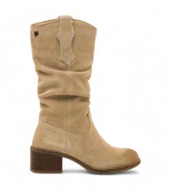 Mustang für Damen. 59798 Frontier beige Lederstiefel (39), 3 bis 5 cm, Reißverschluss, Lässig von Mustang