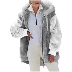 Winterjacke Damen Fleecejacke Farbblock Plüschjacke Für Damen Mit Kordelzug Winter Warm Plüsch Hoodie Mit Reissverschluss Elegant Lässig Teddyjacke Locker Bequemes Sale Angebote Übergangsjacke Damen von Mvmdey