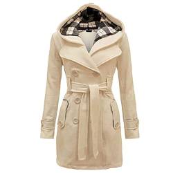 Mvodoov Damen Mantel Warme Wintermantel mit Kapuze Lange Lässige Karierte Revers Vintage Jacke Winterjacke Trenchcoat Outwear von Mvodoov