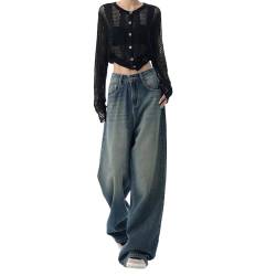 Mvodoov Jeans Damen Baggy Denim Hosen Wide Leg Hose Y2K Cargo Jeans Vintage Hose Jeanshose Cargohose Casual Lose Damenhose Freizeithose von Mvodoov