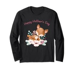 Happy Mother's Day – Cute Mom & Baby Dear Watercolor Graphic Langarmshirt von My 1st Mother's Day – Cute Quotes & Graphics