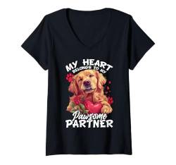 Damen My Heart Belongs to My Pawsome Partner, My Dog is My Valentin T-Shirt mit V-Ausschnitt von My Dog is My Valentine by NLTS