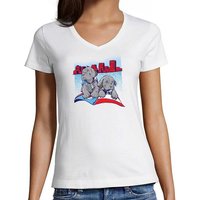 MyDesign24 T-Shirt Damen Hunde Print Shirt - 2 süße Hundewelpen V-Ausschnitt Baumwollshirt mit Aufdruck Slim Fit, i231 von MyDesign24