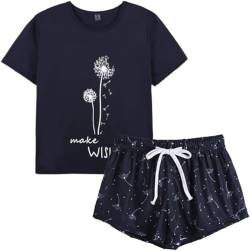 MyFav Pyjama für Damen, niedlich, Panda, T-Shirt, Nachtwäsche, Oberteil und Shorts, Pyjama-Set, Sommer, Damen, marineblau, 36 von MyFav