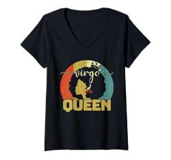 Damen Jungfrau Königin September August Geburtstag Afro Jungfrau Sternzeichen T-Shirt mit V-Ausschnitt von Myassil