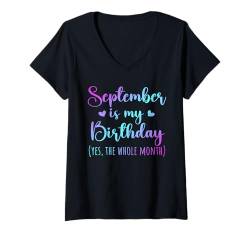 Damen September ist mein Geburtstag, ganzer Monat, Batik, Herren, Damen, Kinder T-Shirt mit V-Ausschnitt von Myassil