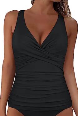 Mycoco Damen Bügel-Tankini-Top Twist V Ausschnitt Push Up Swim Top Rüschen Badeanzug Tops Only, Schwarz, 16 von Mycoco