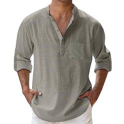 Mymyguoe Henley Shirt Herren Kurzarm Leinen Hemd Herren Sommer Leicht Freizeithemd Lässige Businesshemd Herrenhemden Casual Regular Fit Bügelfrei Business Hemd Klassiche Einfarbig Sommerhemd 2024 von Mymyguoe