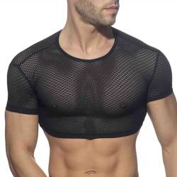 Mymyguoe Herren Transparent Shirts Erotik Crop Top Mesh Bodybuilding Muskelshirt Wetlook Clubwear Netzhemd Schmale Passform Atmungsaktiv Netzoberteil Kinky Outfit Men Sexy Outfit Casual Netzshirt von Mymyguoe