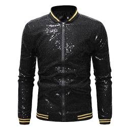 Mymyguoe Jacke Herren Glitzer Metallic Jacke Herren Metallische Glänzend Bomberjacke Herren Nightclub Jacke Slim Fit Reißverschluss Varsity Baseball Bomber Glänzend Party Dance Disco Jacken von Mymyguoe