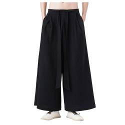 Mymyguoe Japanische Weiche Yogahose Herren Eisseide Hakama-Kung-Fu-Hose Hakama-Kung-Fu-Hose Aus Eisseide Für Herren Mit Weitem Saum Wushu-Kimono Chinesische Weithose Hip Hop Baggy Hose von Mymyguoe