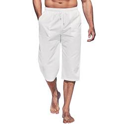 Mymyguoe Kurze Hosen Herren 3/4 Leinen Shorts Baumwolle Capri Shorts Sommer Leinenhose Lässige Männer Strandhose Freizeithose Sommershorts mit Tunnelzug Joggingshort von Mymyguoe