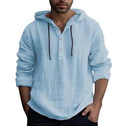 Mymyguoe Leinenhemd Herren Leinen Hoodie Sommer Einfarbig Hoody Henley Shirt Mit Kapuze Casual Langarm Kapuzenshirt Mit Kordelzug Leicht Sweatshirt Lockere Oberteil Herrenhemden Freizeithemden von Mymyguoe