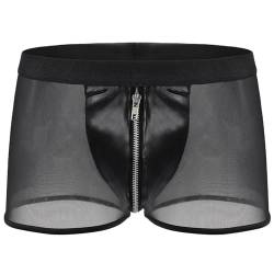 Mymyguoe Mesh Boxershorts Herren Leder Kurz Hose Mit Reißverschluss Transparent Wetlook Sexy Unterwäsche Erotische Dessous Erotik Reizwäsche Für Männer Trunks Panty Gogo Club Swinger Kleidung von Mymyguoe