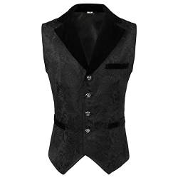 Mymyguoe Steampunk Kostüm Herren Weste Elegant Gothic Kleidung Vintage Kurta Clothes Jeans Weste Für Männer Swinger-Club Schwarze Weste Mittelalter Retro Waistcoat Weste Formelle Hochzeit Party Vest von Mymyguoe