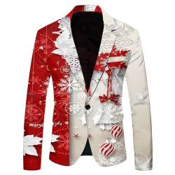 Mymyguoe Weihnachtsjacke Herren Weihnacht Sakko Weihnachtsmotiv Suit Jacket Anzugmantel Business Anzugjacken Weihnachtssakko Sportlich Festliches Outfit Party-Blazer Freizeit Urlaubsblazer von Mymyguoe