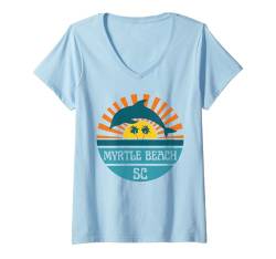 Damen Myrtle Beach T-Shirt mit V-Ausschnitt von Myrtle Beach South Carolina Surfing Surf Ocean USA