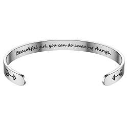 Mytys Inspirational Cuff Bracelet Bangle for Women Keep Going Motivational Mantra Quote Stainless Steel Engraved Bangle Cuff von Mytys