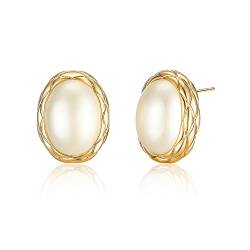 Mytys Pearl Stud Earrings for Women-Oval Shape 14K Gold Plated Stud Earring-Fashion Gold Hypoallergenic Earrings von Mytys