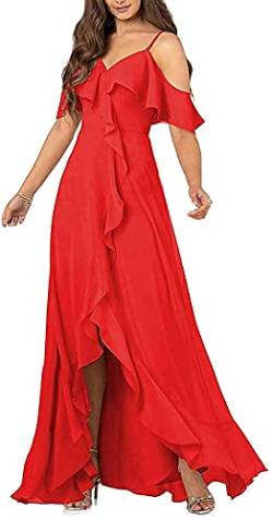 N/ C Damen High Low Ballkleider Bodenlang Strand Hochzeit Party Kleider für Teenager, rot, 44 von N/ C