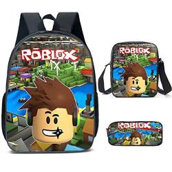 Jungen Roblox Rucksack mit Lunchbox & Federmäppchen, Mädchen Schüler Büchertasche Kinder Schulrucksack Laptop Rucksack Teens Spiel Reisetasche, Stil 13, 27*17*40 von N /A