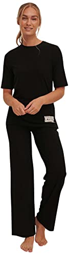 NA-KD Damen Gerippte Patch-Detail Lssige Hose, Schwarz, L von NA-KD