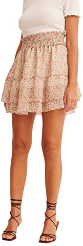 NA-KD Damen Smocked Mini Skirt Baby Rock, Pink Flower, EU 34 von NA-KD