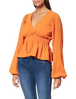 NA-KD Damen Smocked Waist Blouse Bluse, Orange, 32 EU von NA-KD