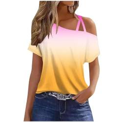 Bluse Damen Sexy Schulterfreies Oberteile Sommer Kurzarm Tshirt One Shoulder Damenblusen Modsiches Druck Tops Off Shoulder Blusenshirt Loose T-Shirt Elegant Tunika Weiche Bequemer Sommershirt von NACQZLI