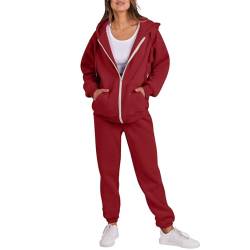 Jogginganzug Damen Einfarbig 2-teiliges Outfit Sweatjacke und Jogginghose Sportsanzug Set Autumn Winter Trainingsanzug Tracksuit Sportbekleidung Freizeitanzug Sportlich Fitnessanzug Activewear von NACQZLI