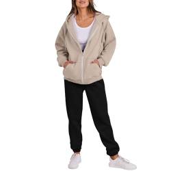 Jogginganzug Damen Einfarbig 2-teiliges Outfit Sweatjacke und Jogginghose Sportsanzug Set Autumn Winter Trainingsanzug Tracksuit Sportbekleidung Freizeitanzug Sportlich Fitnessanzug Activewear von NACQZLI