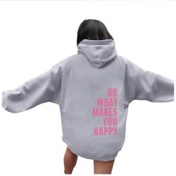 NACQZLI DO What Makes You Happy Hoodie für Damen Buchstaben Druck Sweatshirt Langarm Kapuzenpullover Casual Pullover mit Tasche Übergangs Hoody Oberteile Outdoor Tops Trendy Kapuzenpulli 2024 von NACQZLI