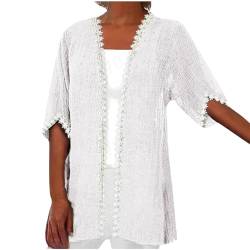 NACQZLI Lang Strickjacken für Frauen Leichte Sommer Strickjacke Einfarbig Baumwolle Cardigan Halbe Ärmel Strickmantel Vintage Oberteile Loose Bluse Elegant Lässige Open Front Sommerjacken von NACQZLI