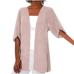 NACQZLI Lang Strickjacken für Frauen Leichte Sommer Strickjacke Einfarbig Baumwolle Cardigan Halbe Ärmel Strickmantel Vintage Oberteile Loose Bluse Elegant Lässige Open Front Sommerjacken von NACQZLI