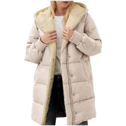 NACQZLI Winterjacke Damen Lang Einfarbig Baumwolljacke Kaschmir Futter Fleecejacke Plüschjacke mit Kapuze Reißverschluss Steppjacke Verdicken Wintermantel Warm Teddyjacke Langarm Plüschmantel von NACQZLI